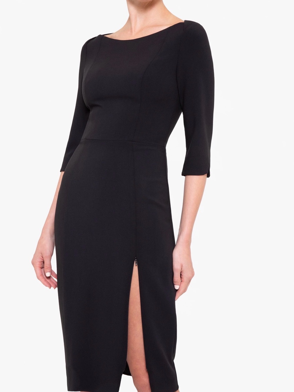 Black Halo Black 3/4 Sleeve Sheath Dress with Front Slit